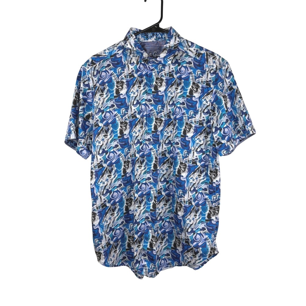 Robert Graham Short Sleeve Button Down Blue Geometric Print Men's Size Large